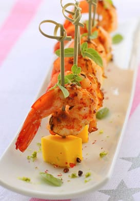 Lunch catering in Manhattan with shrimp skewers